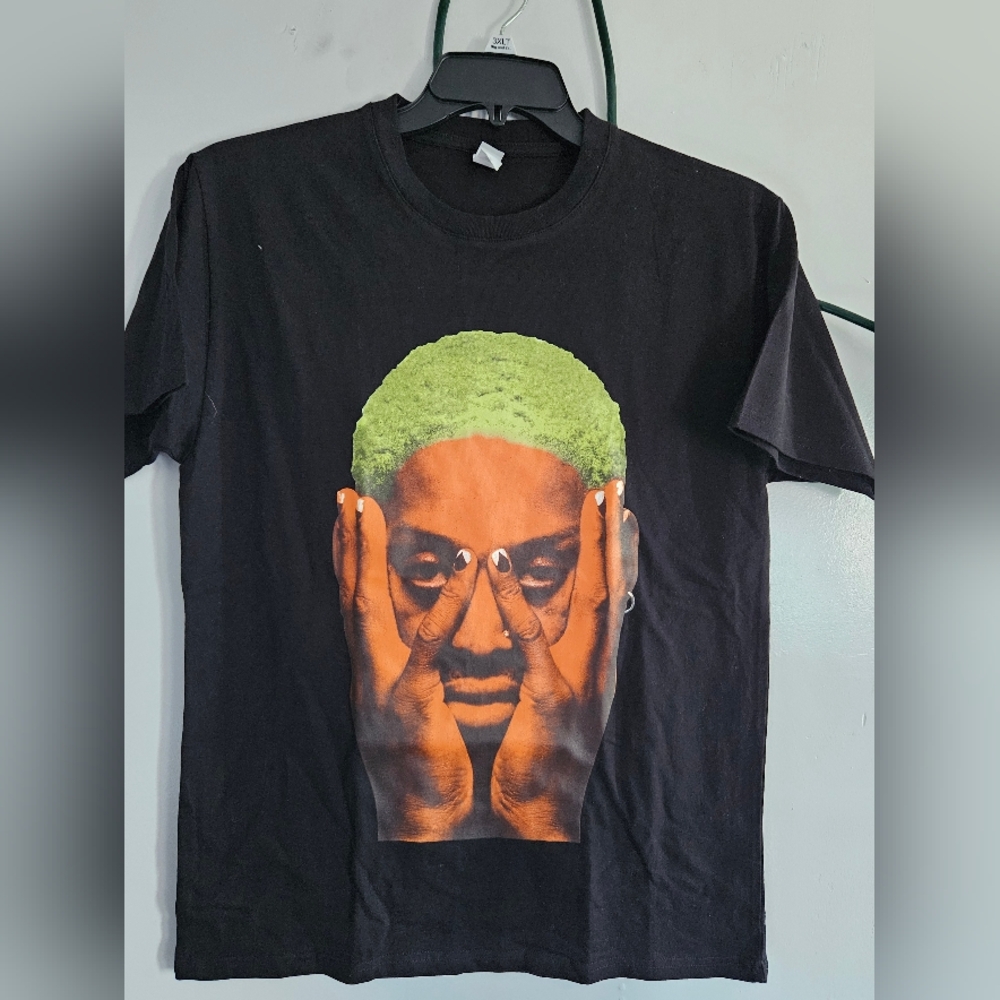 Dennis Rodman 'The Worm' Green Hair Modern Day Graphic T-shirt Size M